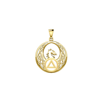 Celtic Phoenix with AA Recovery Symbol Solid Gold Pendant GPD6431